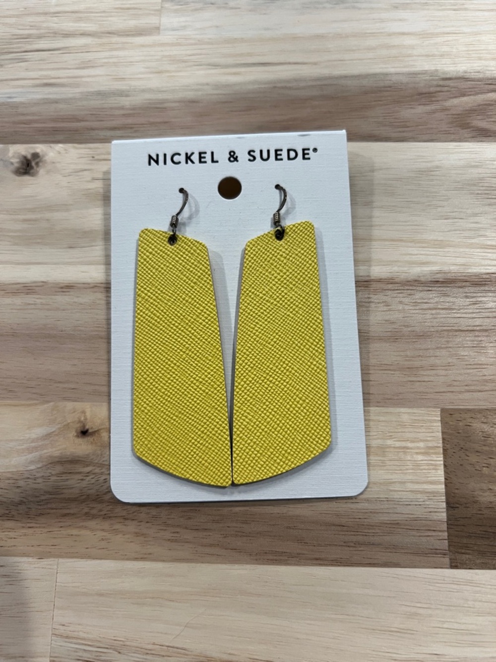 Nickel & Suede Yellow Textured Leather Drop Earrings